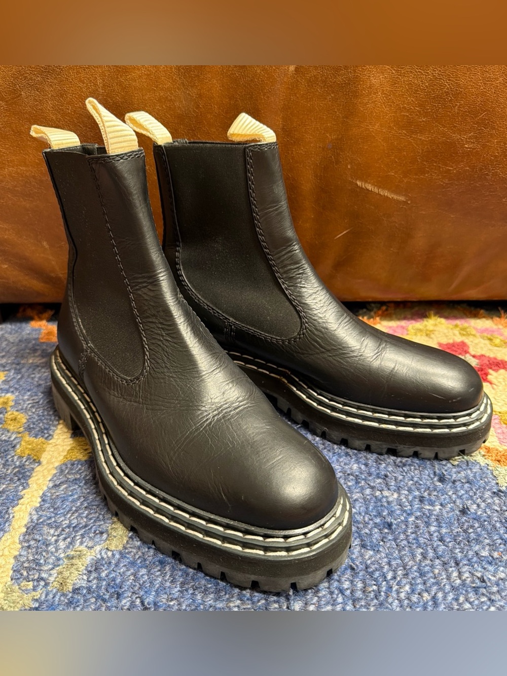 Proenza Schouler Black Leather Chelsea Lug Sole Combat Boots Size 40 Italy